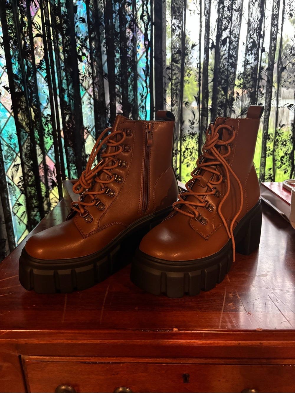 Women’s Brown Chunky Platform Lace-Up Boots